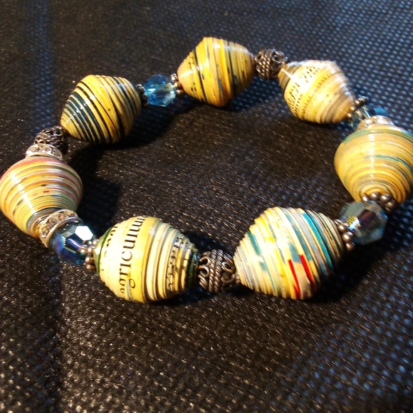 Multicolor Bracelet Wooden Oval Beads & Lite Blue Beads1 - Picture 3 of 6